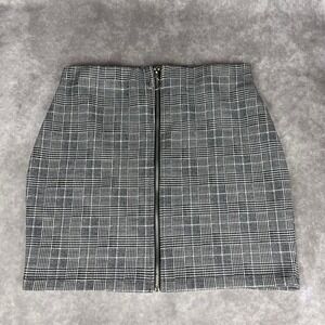 Vtg 90s Y2K Silhouette NYC Mini Skirt Med Plaid‎ Black White Zip Front Punk Rave